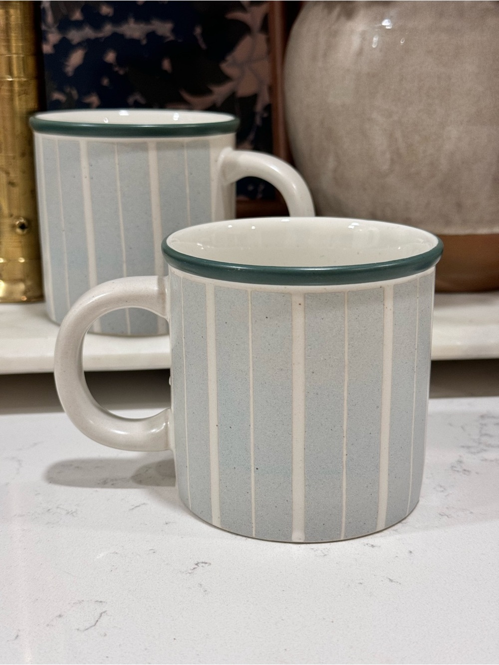 2/ 13.5oz Recycled Ceramic
Striped Mug Light Blue/Green - Hearth & Hand Magnolia
